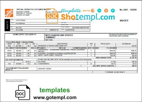 Home Depot Invoice Template